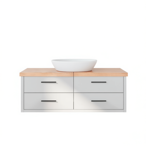 โต๊ะเครื่องแป้งห้องน้ำไม้เนื้อแข็งสีน้ำตาลอ่อน 55.1x23.6 นิ้ว พร้อมลิ้นชักอ่างเซรามิก ดีไซน์ทันสมัยเรียบง่าย แบบตั้งพื้น - Product Image 1