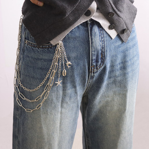 Chaîne de pantalon multicouche en métal avec pendentifs étoile de mer, coquillage et dauphin, en alliage de zinc, pour usage quotidien, accessoire de mode - Product Image 1