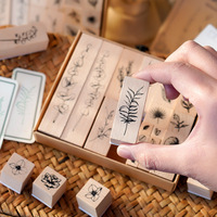 Vintage Botanisches Holzstempel-Set mit Pflanzen- und Blattdesign für Journaling, Retro Blumen- und Laubmotiv Holzstempel zum Skizzieren