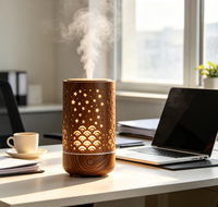 Diffuseur d'arômes ultrasonique écologique 230 ml, humidificateur à grain de bois ajouré avec veilleuse LED douce, silencieux pour usage domestique