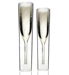 Flute riutilizzabili in vetro Champagne a doppia parete da 110ml dal Design elegante per bere la festa di nozze
