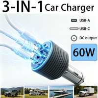 Chargeur de voiture Starlink Mini 3-en-1, 60W DC Boost 20W PD Charge rapide pour camping-car et camion
