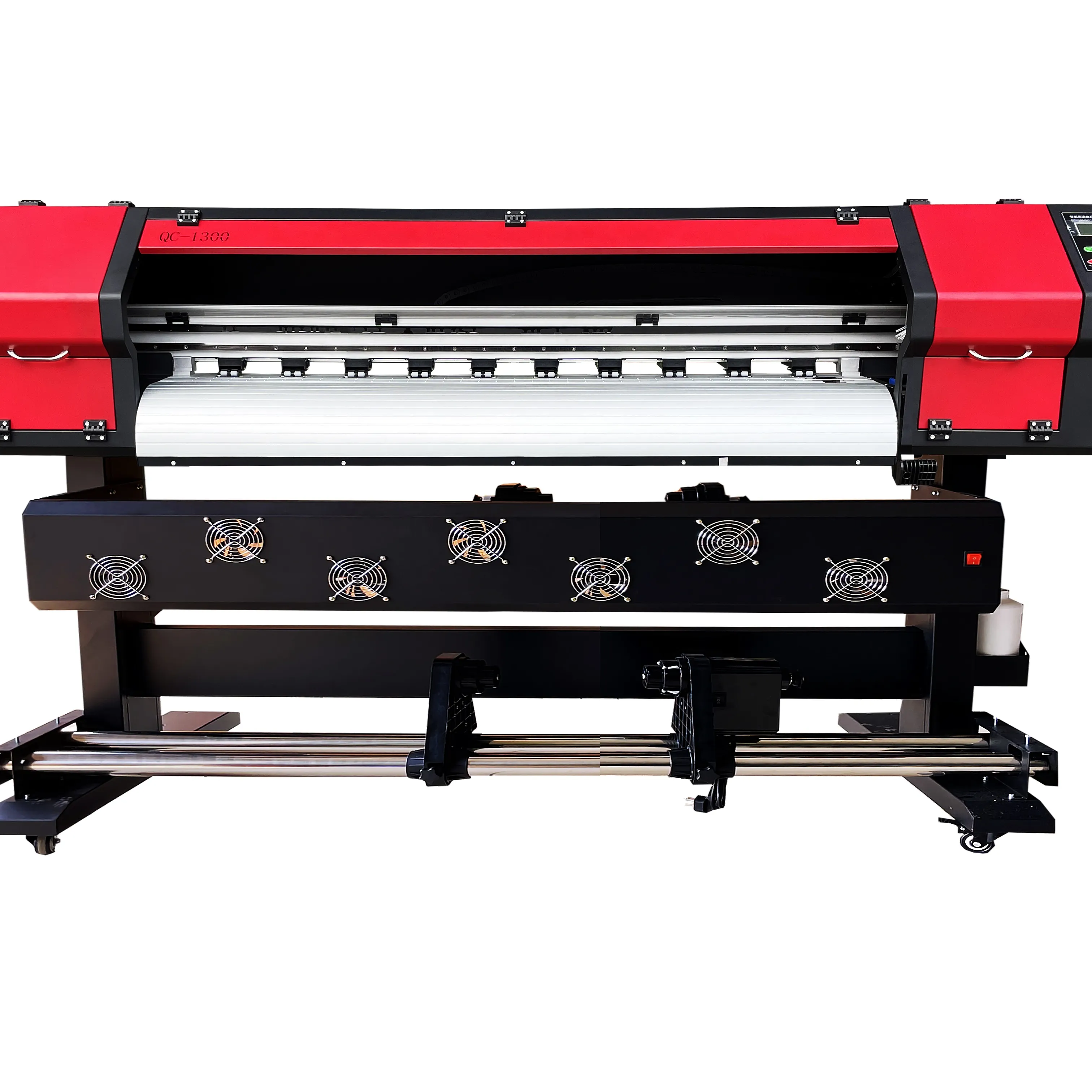 QC1300 लाल रंग सिंगल हेड डिजिटल प्रिंटर i3200 प्रिंटहेड रोल टू रोल प्रिंटिंग मशीन बड़े प्रारूप विज्ञापन प्रिंटिंग