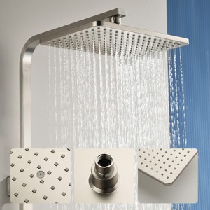 Ensemble de robinetterie de <span class=keywords><strong>douche</strong></span> murale contemporaine 3 fonctions en acier inoxydable nickel brossé avec <span class=keywords><strong>mitigeur</strong></span> eau chaude/froide pour salle de bain - Product Image 3