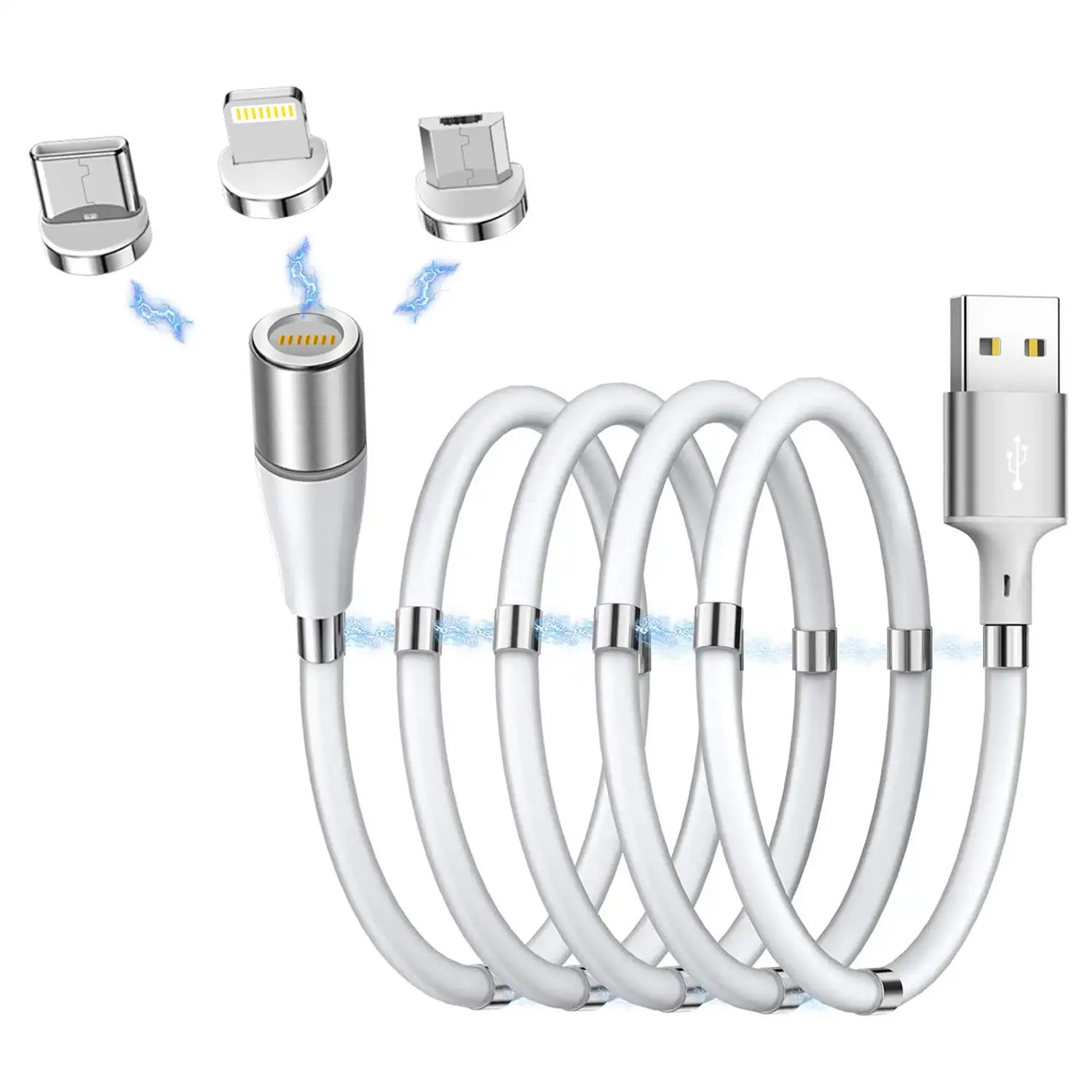 Linea de datos 2022 NEW OEM High Quality 3 in 1 Self Winding Cable Magnetic Charging Cable Retractable Fast Charging Cable
