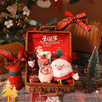 Panier-cadeau de Noël personnalisé avec logo, panier en osier tressé avec un pomme en peluche de Père Noël pour femme, petite amie, amies, sœur
