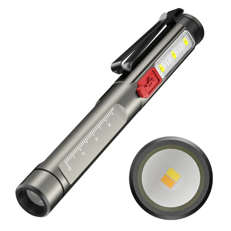 Lampe torche UV d'inspection multifonction pour réparation de voiture, stylo de mesure de poche, lampe de poche Rechargeable médicale à LED