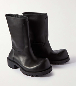 Zapatos de vestir Derby de cuero de pantorrilla con punta cuadrada exagerada de alta calidad para hombre, zapatos Derby de botas de rinoceronte negro - Product Image 4