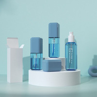 Ensemble d'emballage cosmétique Bouteilles de lotion à pompe à pression carrées transparentes bleues 80ml 100ml 120ml Bouteille de pulvérisation vide en plastique pour animaux de compagnie