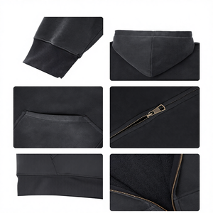 Hoodie Streetwear Personnalisé de Haute Qualité avec Fermeture Éclair, Brodé, en Polaire, Vintage, Double Couche, Délavé à l'Acide, Effet Usé et Décoloré par le Soleil - Product Image 3