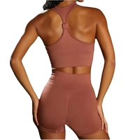 Soutien-gorge de yoga respirant de haute qualité avec logo avant et arrière, et short de sport solide pour femmes