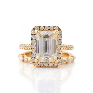 redoors wholesale luxury 1.1 carat emerald moissanite engagement ring 14k/18k gold bridal half eternity
