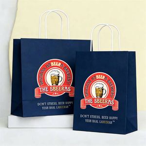 Custom Kraft Paper <b>Bag</b> with White Handle for Craft Beer Packaging Eco-Friendly Full-Color Logo Printing - Product Image 1