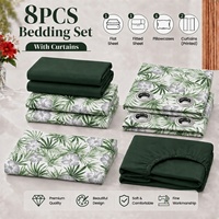 Vente en gros de linge de lit en microfibre 8 pièces, taille King, avec rideaux assortis, ensemble de literie imprimé floral doux