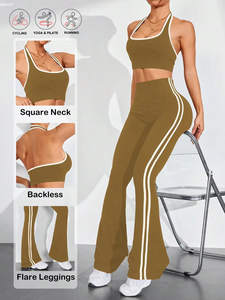 Ensembles de yoga et de fitness pour femmes : Soutien-gorge dos nu push-up, leggings et pantalons évasés – Tenues de sport sans coutures pour l'entraînement et la course à pied - Product Image 3