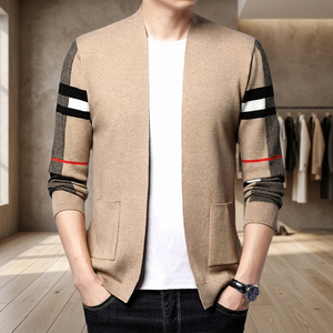 Comfortable Solid Autumn Knitted Breathable <b>Cardigan</b> for <b>Men</b> with Front Logo Single Button Closure for Relaxing Home Weekend Use - Product Image 2