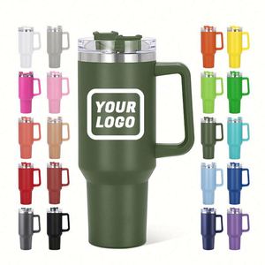 Vaso Térmico de 40 oz con Recubrimiento en Polvo, Personalizado, de Doble Pared, Aislado al Vacío, con Asa y Pajita, en Oferta - Product Image 1