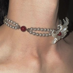 Collana a più strati con perline in argento dal design di nicchia, squisita collana girocollo floreale con irisi per donne e ragazze, ideale come regalo - Product Image 2