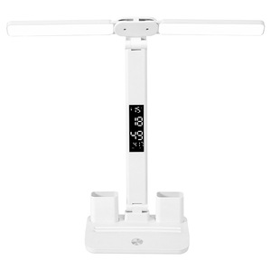 Lámpara de mesa Led para dormitorio, lámpara de escritorio para lectura de estudiantes con teléfono móvil y portalápices y reloj Led, calendario y termómetro - Product Image 1
