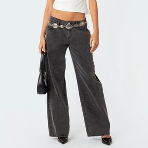 Jean décontracté éco-responsable taille haute évasé et déchiré pour femme – Collection été coupe ample – Offre spéciale - Product Image 1