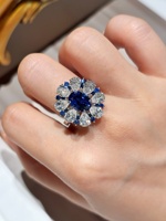 Bague en or 18 carats avec saphir bleu et diamant de couleur D cultivés en laboratoire, pierre centrale ovale, halo de pierres précieuses, bijoux de fiançailles pour femmes, qualité supérieure uniquement