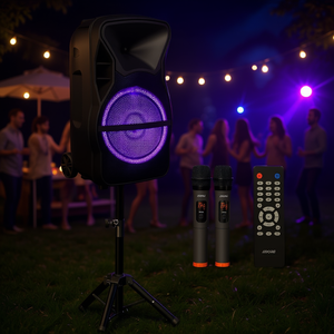 ACTIVE HOME 15 Système de sonorisation portable sur roulettes 800W Big Monster Enceinte de fête extérieure alimentée Lumières disco 2 sans fil 2-MIC - Product Image 2