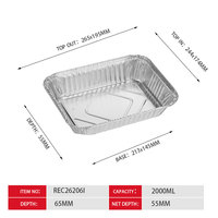 Barquette en aluminium jetable 2L 26x20x6cm, qualité alimentaire, pour traiteur, à emporter, rectangulaire, avec couvercle en carton