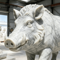 Sculpture de sanglier en marbre naturel sur mesure, grande taille, sculptée à la main, statue d'animal en pierre pour la décoration extérieure de jardin, manoir, paysage