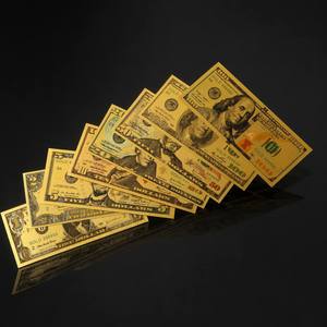 Ensemble de 8 billets de banque commémoratifs en feuille d'or de dollars américains, collection de répliques de devises, monnaie factice originale pour cadeaux et éducation - Product Image 3