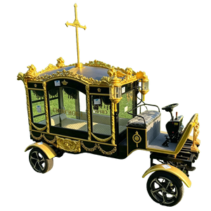 Carroza Fúnebre Eléctrica Negra con Acabado Dorado para Ceremonia Funeraria Religiosa - Product Image 5