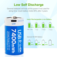 Batterie lithium-ion rechargeable USB Type-C de taille D, 1,5 V, 7400 mWh, 4933 mAh, pour cuisinière à gaz, chauffe-eau
