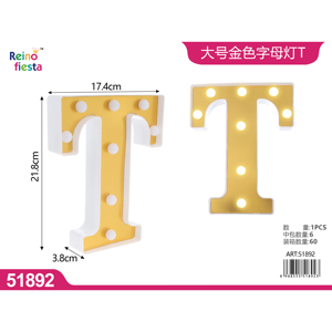 Grande oro lettera T LED luce tendone festa di illuminazione senza batteria - Product Image 1