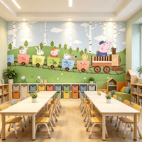 Papier peint mural sans couture pour chambre d'enfant, motif train de la forêt et dessins animés, pour tête de lit, chambre de garçons, salle de jeux de maternelle et éducation préscolaire