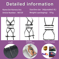 Ensemble de lingerie sexy pour femme, multicolore, avec soutien-gorge cage élastique, bas et harnais, avec nœud, pour la Saint-Valentin, N0160