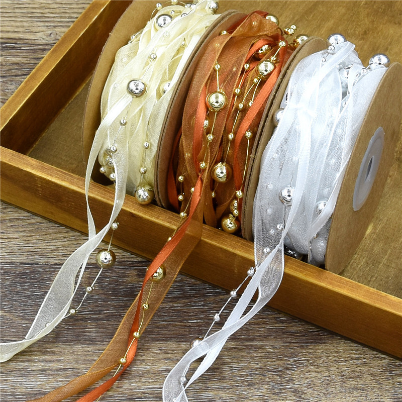 Bead chain ribbon hand-woven gardening flowers packaging material ribbon Christmas ornaments Christmas tree decoration belt