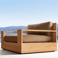 RH Moderner Luxus Outdoor Massivholz Teak Einzelsofa Garten-Sessel Wasserdichtes Kissen Minimalistische Terrassenmöbel Clubsessel