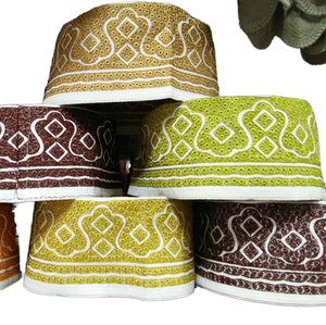 Nouveau Chapeau de Prière Islamique pour Homme 2026, en Coton Omanais Ethnique Gaufré, orné de Pierres, style Kufi Takkiya Takke Kofia Topi, pour l'Aïd - Product Image 1