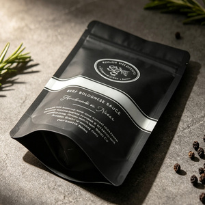 Bolsa de Embalaje Personalizada con Logotipo, Negra Mate, con Cierre Hermético, Resistente a la Humedad, para 500g de Salsas y Condimentos - Product Image 5