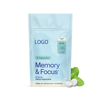 Gommes à mâcher pour la mémoire et la concentration, sans caféine, avec L-Théanine, vitamines B, ginseng, sans sucre, menthe poivrée, améliorent la mémoire et affûtent la concentration