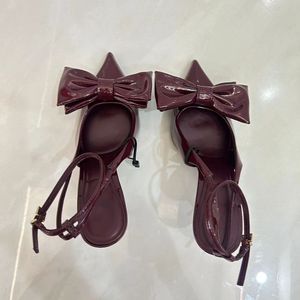 Bow Pointed Toe Spring Summer Mules Talons Haut Sexy Escarpins Wine <b>Red</b> Trending Women <b>Heels</b> - Product Image 4