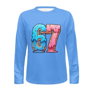 T-shirt a maniche lunghe con grafica 67 Donut per uomo e donna - Abbigliamento streetwear alla moda, diversi colori (giallo/arancione/blu) - Product Image 3
