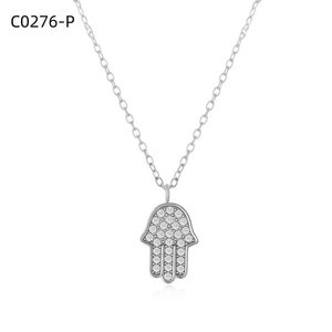 Collar con Colgante Hamsa Amy Amy, Plateado en Plata con Circonita Cúbica, Joyería de Moda para Mujer, Regalo para Uso Diario - Product Image 1