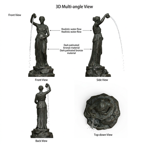 Fontaine d'eau sculptée en bronze coulé sur mesure avec figurine féminine à bras surélevés pour villa, piscine, hall d'hôtel, place publique, jardin, aménagement paysager - Product Image 3