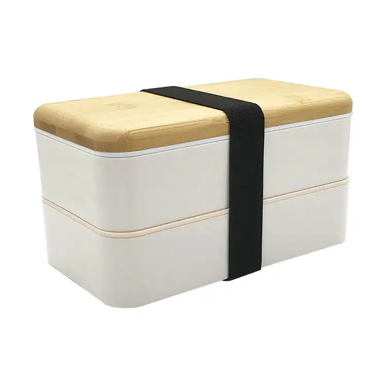 Kids School Tiffin Pp Lunch Bento Box Two Layer Bamboo Lid 1200Ml With Spoon