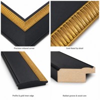 Bingkai Gambar Kayu Pinus Solid 92x32mm Hitam Matte Emas Berlekuk untuk Lukisan Minyak Dekorasi Galeri