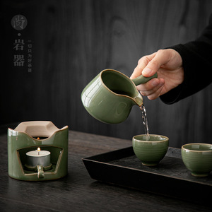 Juego de Té de Cerámica Retro Celadon con Asa Lateral, Esmalte Verde Bambú, Porcelana Dehua, para Té Kung Fu y Té de la Tarde - Product Image 2