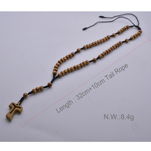 Natural Wooden Cross Bead Necklace Hand-Woven Unisex Jewelry Yiwu Origin - Product Image 3