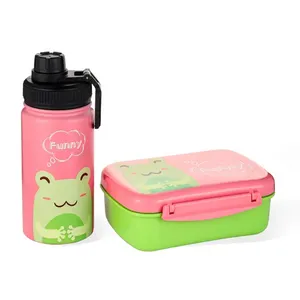 Portable Food Containers Bento Box Compartment Design Plastic PP Lunch Box With Stainless Steel Vacuum Water Bottle Set for Kids