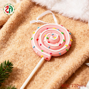 Pendentif en argile polymère en forme de sucette mini macaron <span class=keywords><strong>rose</strong></span> scintillant en spirale pour sapin de Noël, idéal pour la décoration de fêtes et cadeaux de Noël (vente en gros) - Product Image 2