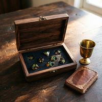 Set Dadu DND Mewah dengan Kotak Hadiah Kayu, Dadu Polihedral Resin Nebula untuk Permainan RPG Meja & Koleksi